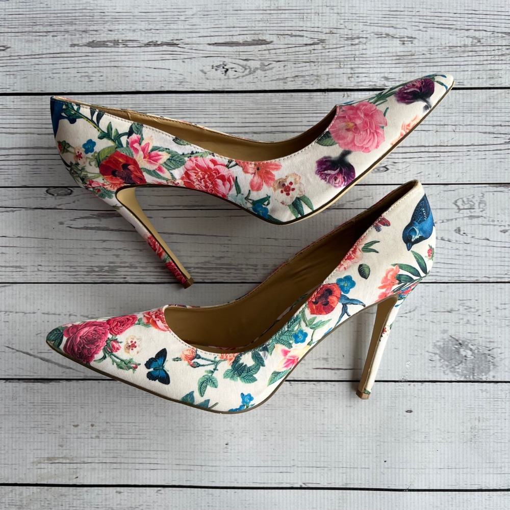 Penny Loves Kenny Womens White Floral Pointed Stiletto High Heel Pumps Size‎ 11M